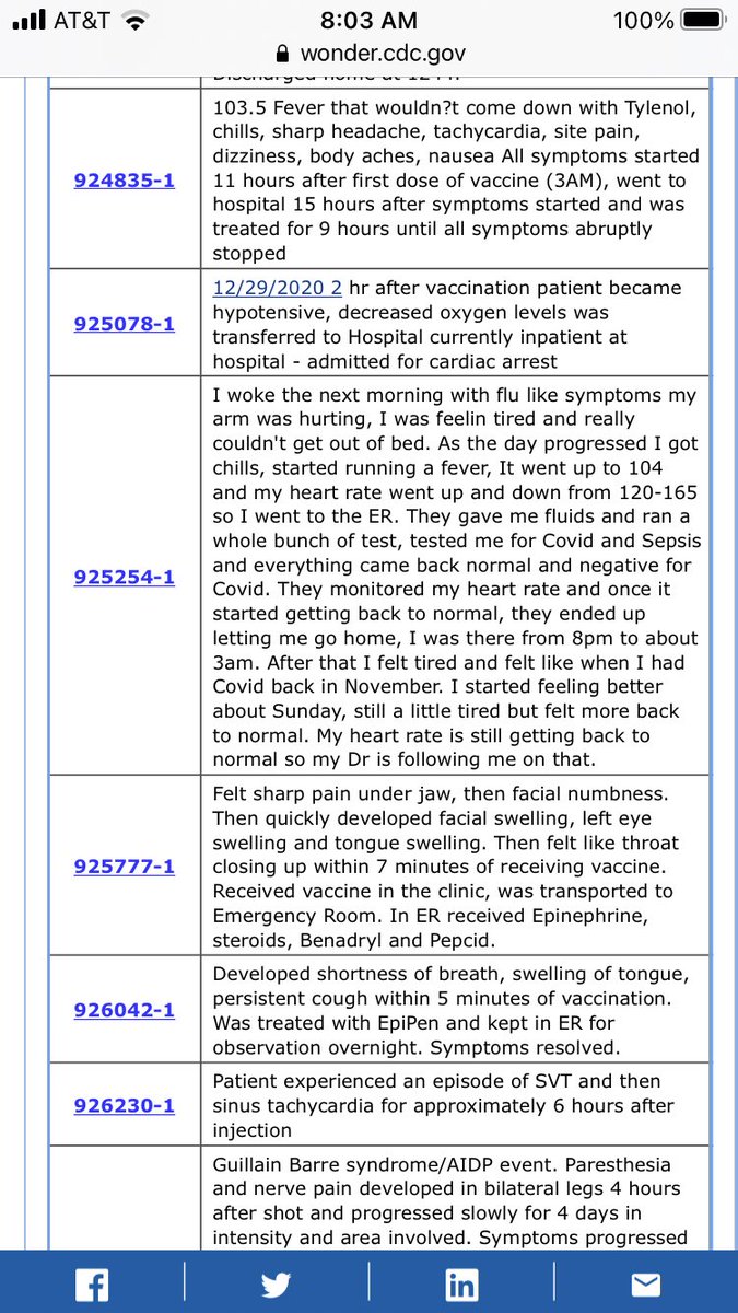 2/ But okay. What about younger people? I looked at people under 50 who were hospitalized within three days of getting the shot.No broken legs a month later here - the case for causality is strong. These are serious cases in young, mostly healthy adults (HCWs). I found 259....