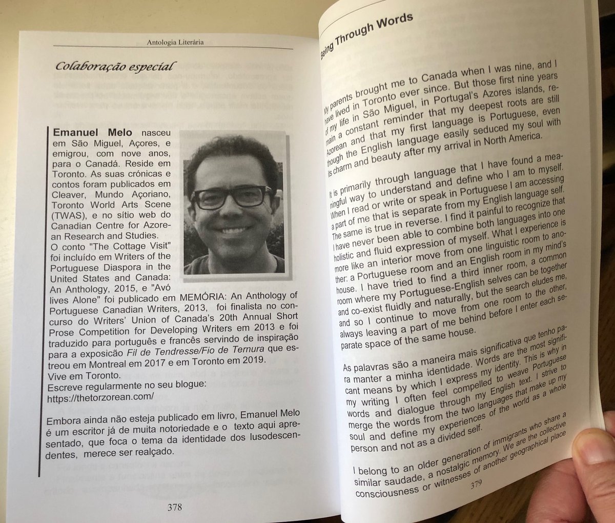 Thank you to editor Manuel Carvalho for including my text on identity and language, “Being Through Words,” in Antologia Literária Satúrnia - Autores Luso-Canadianos. A great book for those who wish to learn more about Portuguese writers in Canada. 

thetorzorean.com/2020/10/21/ant…