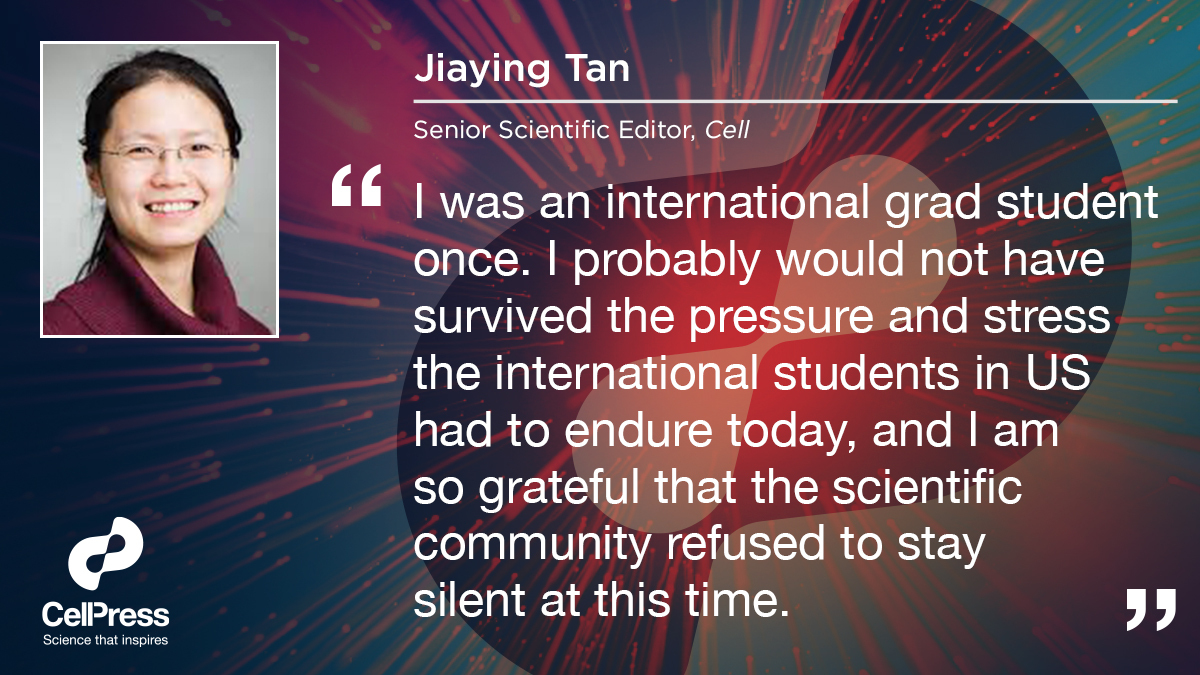 CellPressNews's tweet image. Editor @jiaying_tan6 of @CellCellPress shares the gratitude she felt in seeing the scientific community speak out for international students. Read stories from international students in @CellRepMed here hubs.ly/H0FKqH20
#ScienceThatInspires