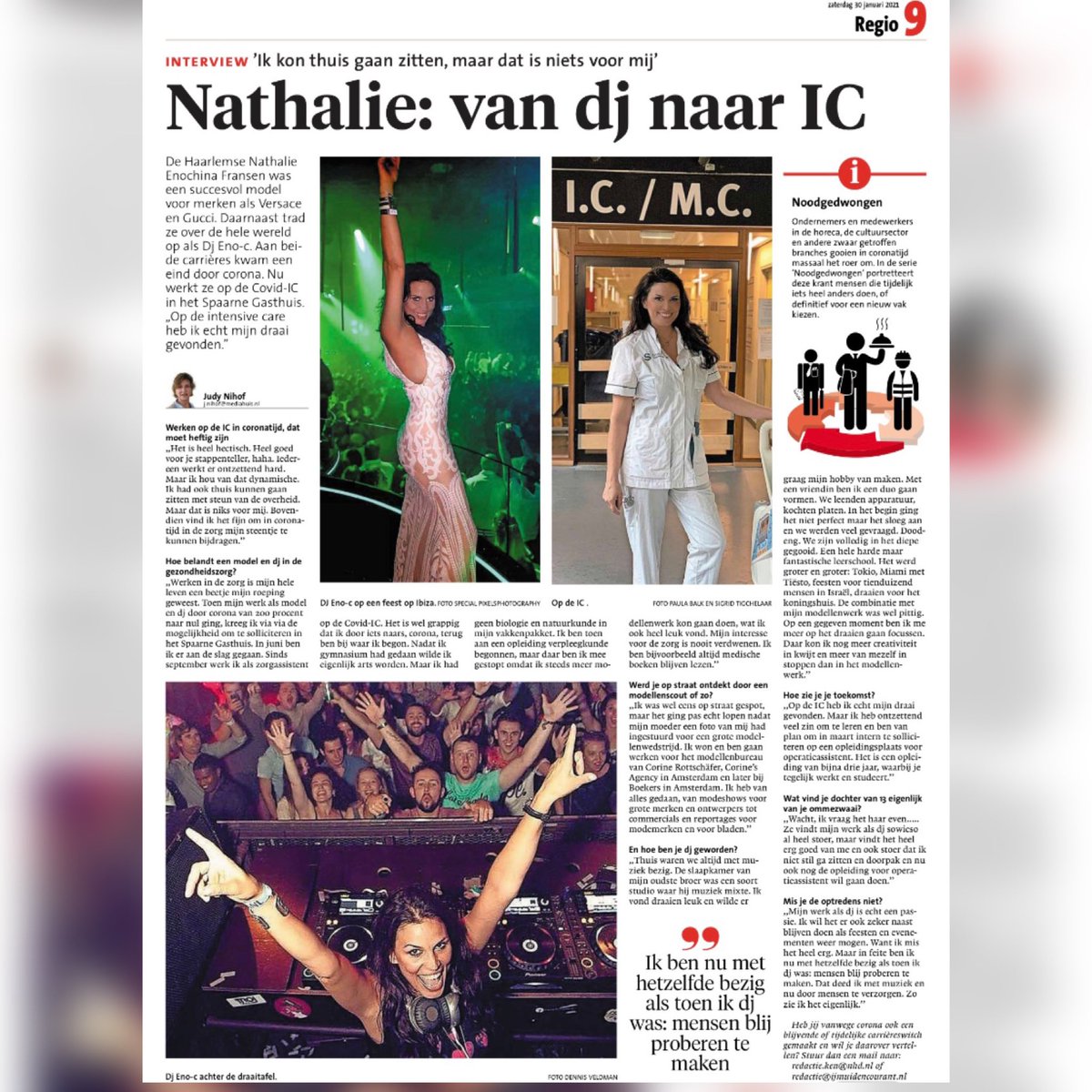 Vandaag in het Haarlems Dagblad “de ommezwaai” #haarlemsdagblad #interview #spaarnegasthuis #ic #deommezwaai #vandjnaaric #dj_eno_c