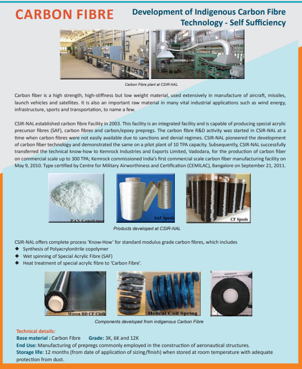A poster on NAL's composite fibre making technology development. The technology was transferred to Kemrock which is now acquired by Reliance, AFAIK. Hope Reliance can scale is up to eliminate our import dependence. With their petrochemical and textile background, they are in a