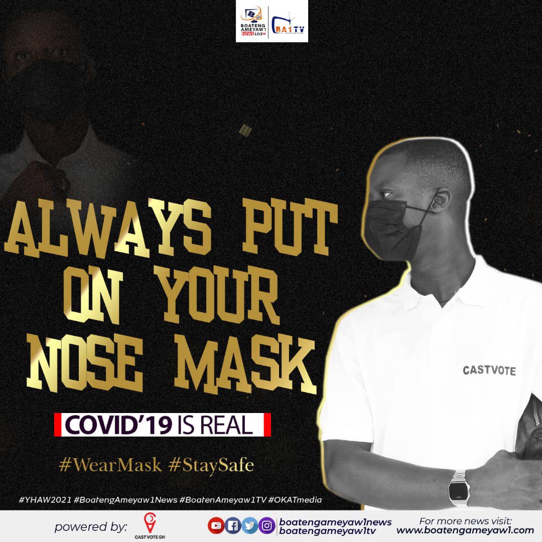 ba1news's tweet photo. Kindly put on your Nose Mask always - #COVID19 Is Real 🙏 Powered by: #CastVoteGh #boatengameyaw1news #silhouettechallenge #SilhoutteChallenge #Ghana #Africa #1DON #Burundi #maskup #nowc https://t.co/Ls9dDf1Kkk