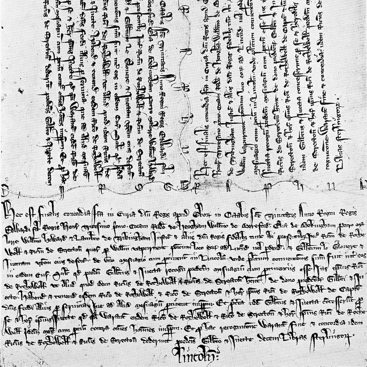 uncopied_art's tweet photo. An English property conveyance (a final concord) in triplicate #chirograph form, dating from 1303. @uncopied_art quintuplicate chirographs will use QRCode instead of the word 'cirographum', store images and metadata in IPFS and indentifiers and hashes on #Algorand. #NFT #NFTArt https://t.co/me853w0XGR