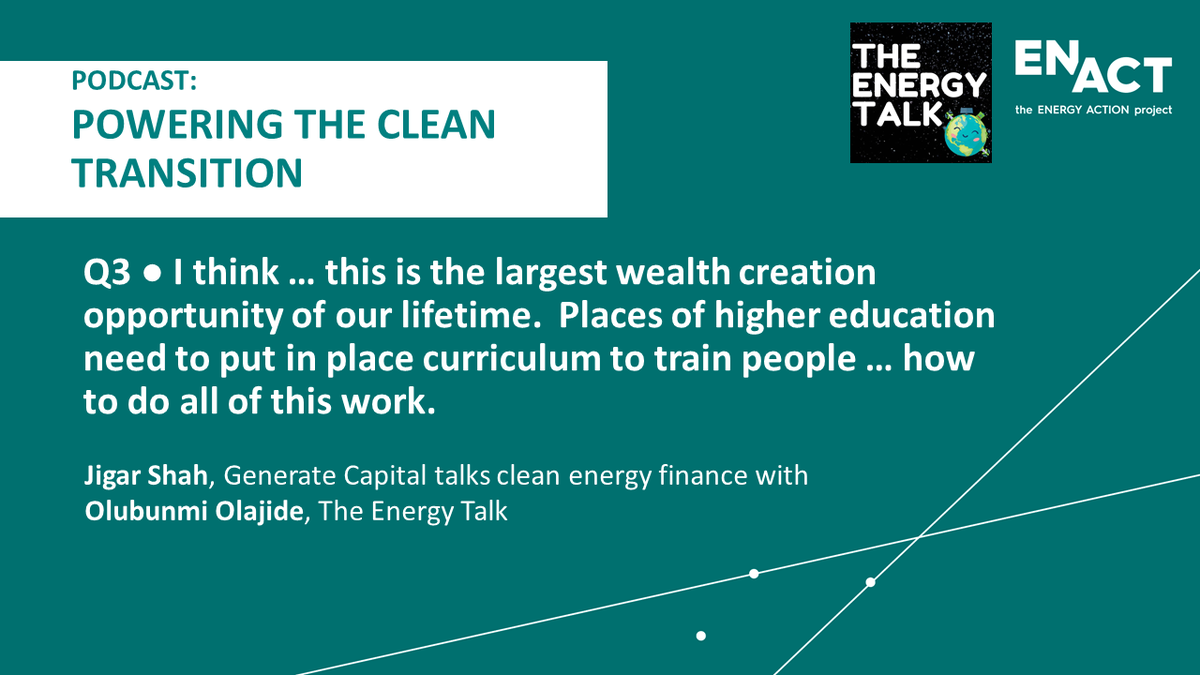 EnActNow's tweet photo. Happy #Saturday! Great time to check out a #podcast. What will it take for young people to lead a #cleanenergy transition? Opportunity! Listen in to @JigarShahDC & @OluOlajide1 of @TheEnergyTalk. #energyfinance #EnChat #renewables #climateaction https://t.co/MJi7oWp0qQ https://t.co/EcgAonC7Dr