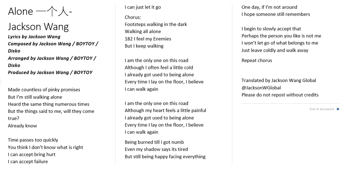 𝐵𝓇𝑒𝒶𝓉𝒽 𝑜𝒻 𝐿𝑜𝓋𝑒 𝐿𝒶𝓈𝓉 𝒫𝒾𝑒𝒸𝑒 Lyrics Jwgtrans English Translated Lyrics For Alone 一个人 Jackson Wang Lyrics By Jacksonwang852 Spotify T Co G53vaibz3a Apple T Co E6socit9us