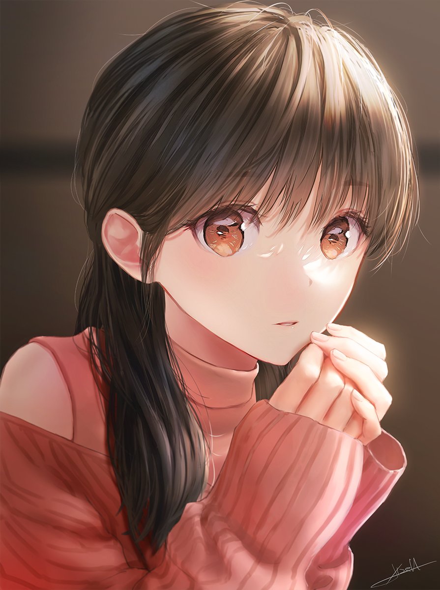 1girl solo looking at viewer sweater long hair brown eyes bangs  illustration images