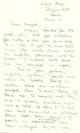 BigginHillMMT's tweet photo. Olive Archard was a Biggin Hill local living through the Second World War. In a letter to her sisters, she described a bomb landing on her cucumber plant which 'burnt the netting too, the wretch.' Discover more on our outdoor letters trail, coming soon. #ChartwellNT #VisitKent https://t.co/d58780fBmS