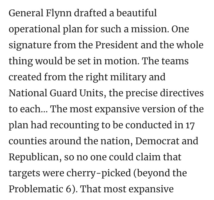 **ALERT: Here, Byrne (or pseudo-Byrne; I can't 100% confirm it's him) says there was indeed a plan for a coup.**The article ends with Byrne claiming that he, Flynn, and Powell decided to muscle their way into the Oval Office to pitch this to POTUS.Might any docs be FOIA-able?