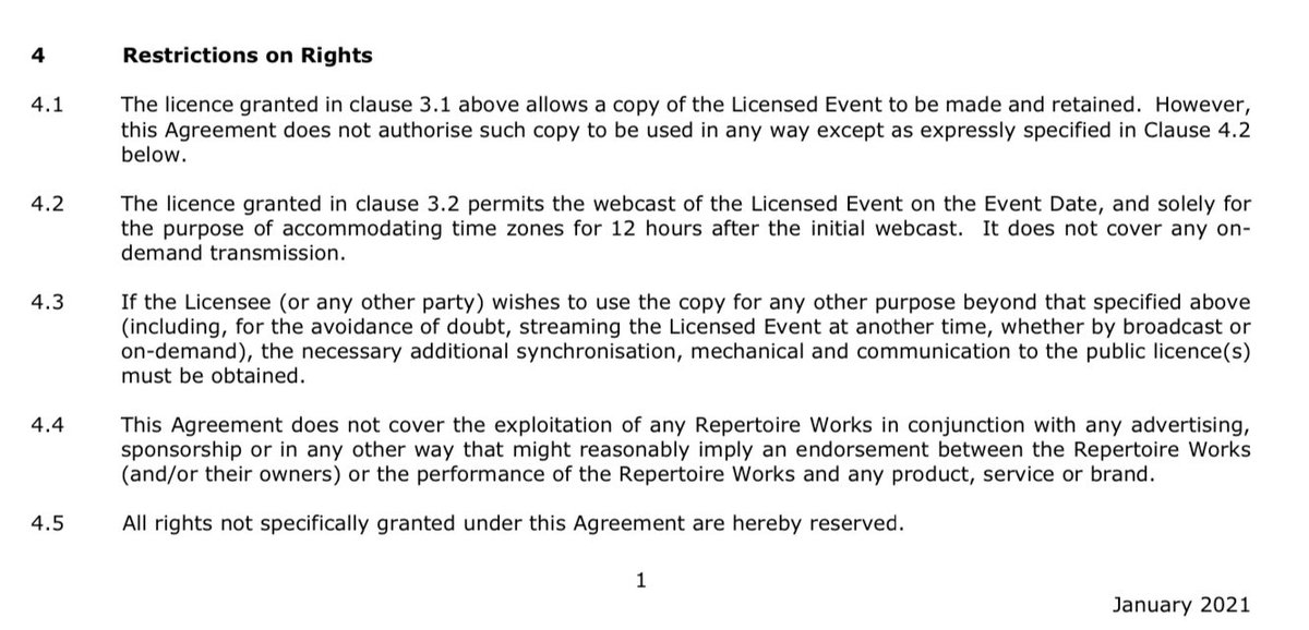 LiveToYourLR's tweet photo. Found something interesting in the small print of the @PRSforMusic license... you’re only allowed to make the concert available for 12 hours; if you want it up for longer you need *another* license. So - for example - @Bellowhead’s 30 concert pass would not be allowed. #FixPRS https://t.co/4mxjE02ny4