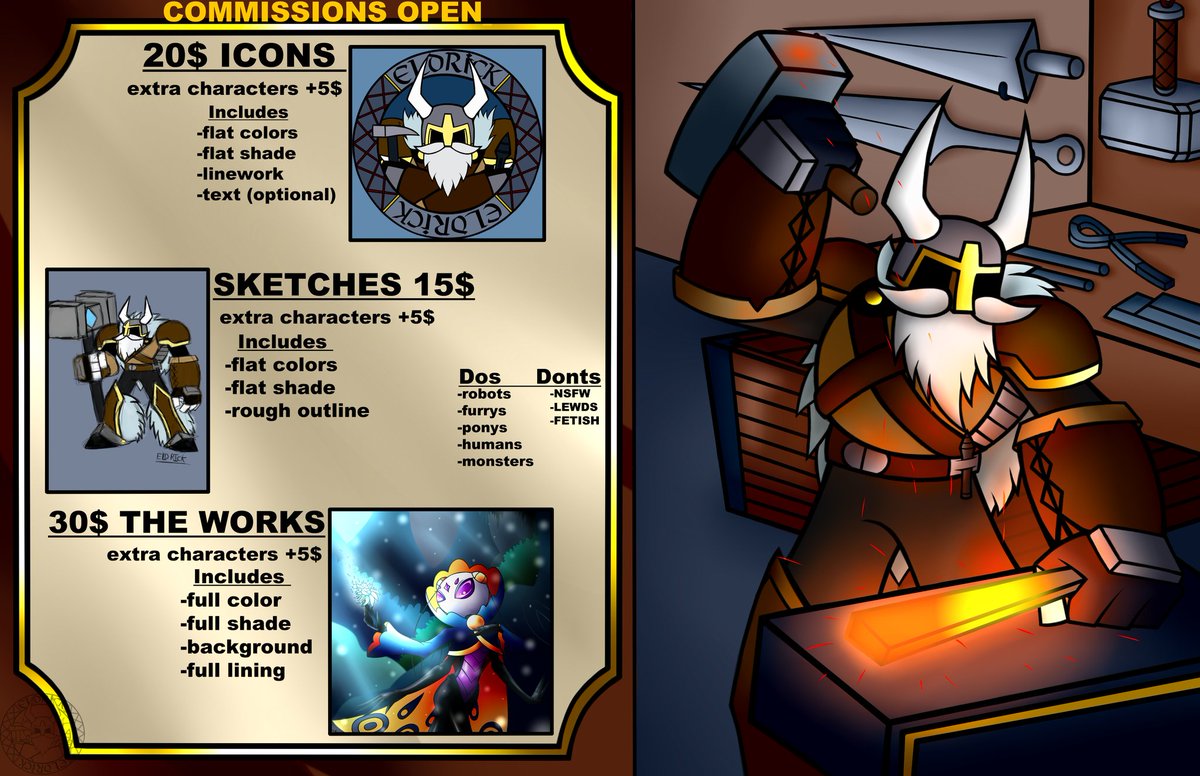 EldricksForge's tweet image. MY FORGE IS OPEN!!

I am now open for commissions if you like what I do pleas do consider supporting me via a commission
 (it helps me pay the Bill's)