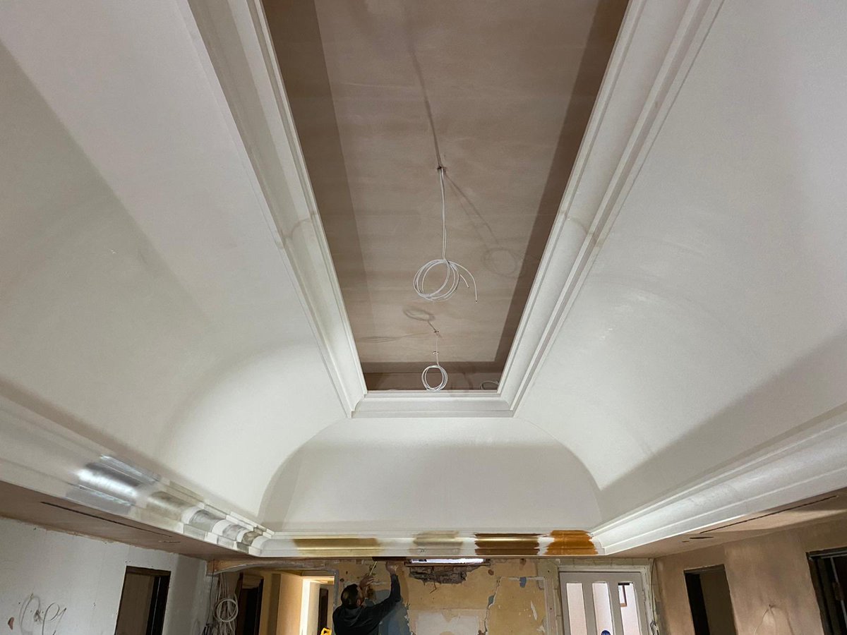 Neil and Jake installing one of new grg feature ceilings to this grand hotel in York which is currently under going a major refurbishment