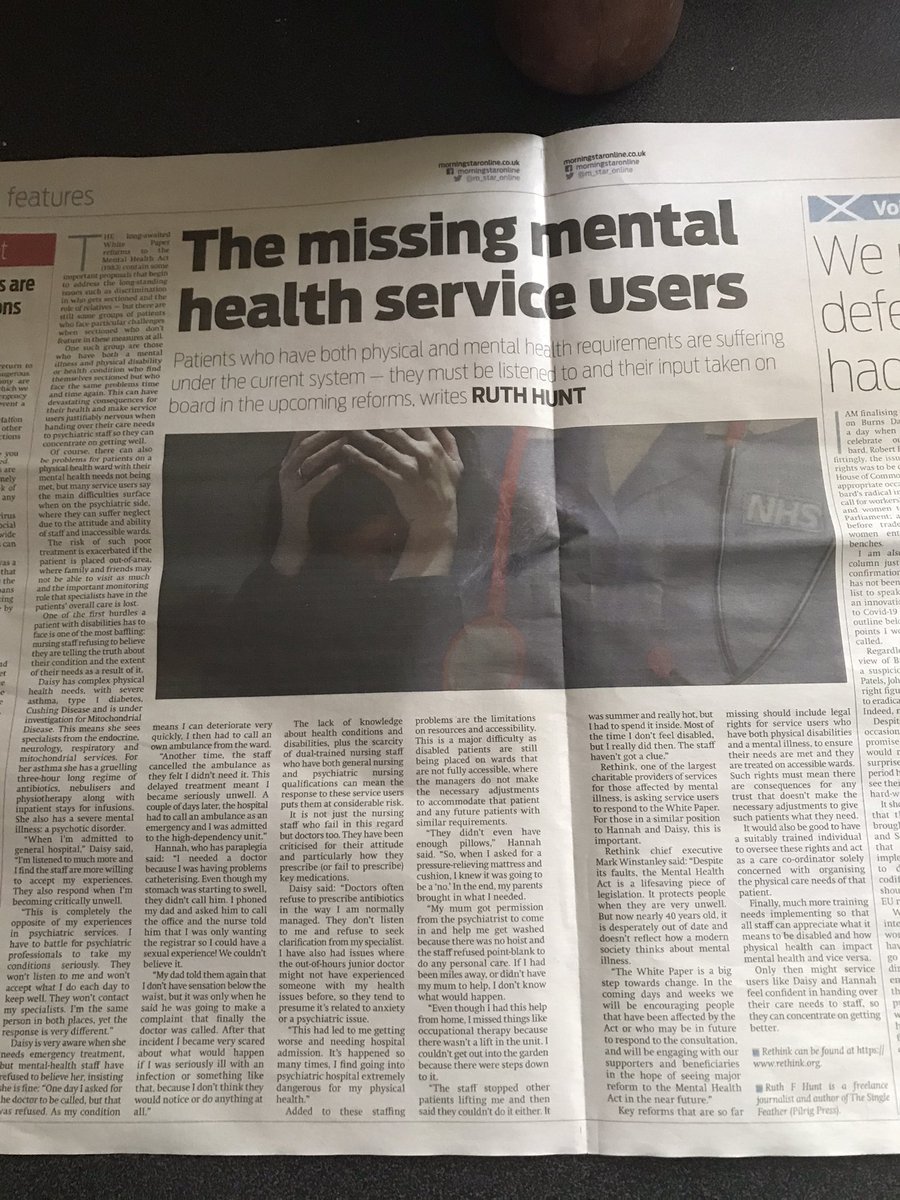 Better photo of the article in @M_Star_Online questioning why those with both mental health and physical disabilities are missing from the proposals to reform the Mental Health Act. #MentalHealth #PhysicalDisabilities #WhitePaper #MentalHealthAct1983 @Rethink_ @MindCharity
