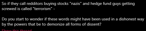 if someone is calling you a nazi or a terrorist, they are exercising a power over you they are categorising you. they are defining you. whatever is named, is owned.