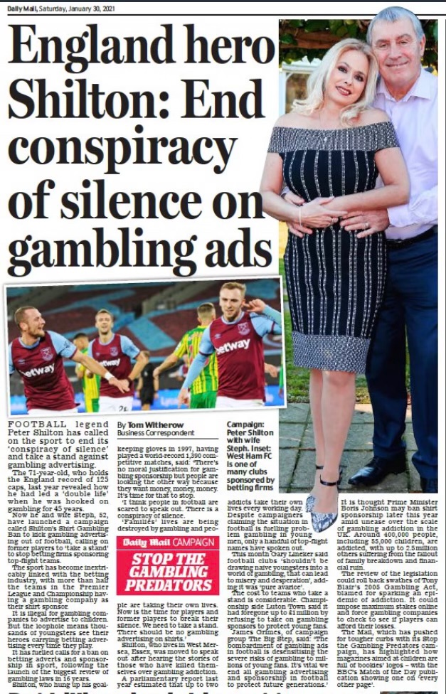 Please support our campaign to ban gambling advertising on soccer shirts ⚽️ Let’s protect our youth and the vulnerable ! It’s time to speak out and make that stand #shiltonsshirt
<a href="/BorisJohnson/">Boris Johnson</a> <a href="/carolynharris24/">Carolyn Harris</a> <a href="/mrdanwalker/">Dan Walker</a> <a href="/GambleWithLives/">Gambling with Lives</a> <a href="/GaryLineker/">Gary Lineker</a> <a href="/TomWitherow/">Tom Witherow</a> <a href="/TonyAdams/">Tony Adams</a>