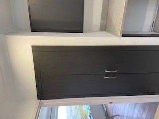 ibuild_wales's tweet photo. Another recently completed kitchen installation. 
All made in our workshop - Graphite grained Egger doors, with light grey cabinets. Doors made to fit existing opening for extra hidden storage space. Spectra Pepper spark worktops &amp; upstands. 
#bespoke #madeinStClears #design https://t.co/kgXNW2YDIE