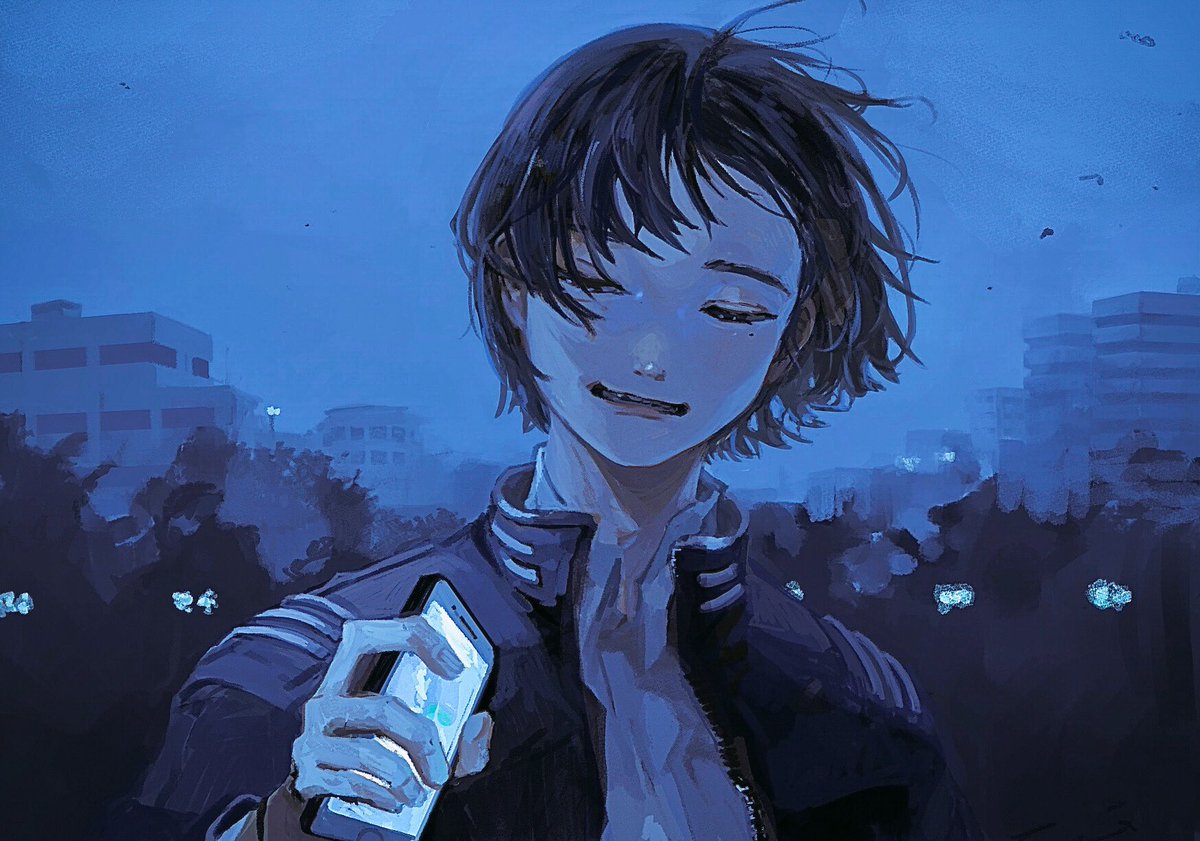 short hair jacket holding holding phone phone mole blue theme  illustration images