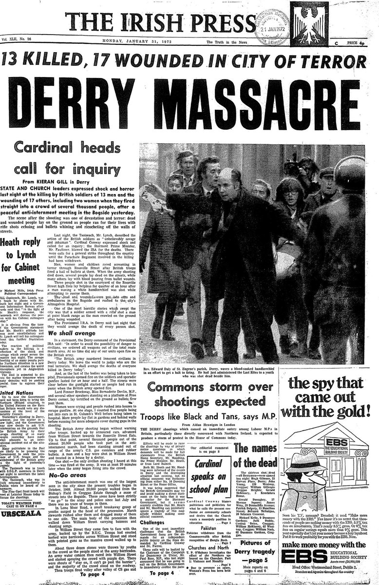 The Irish Press front page the following day.