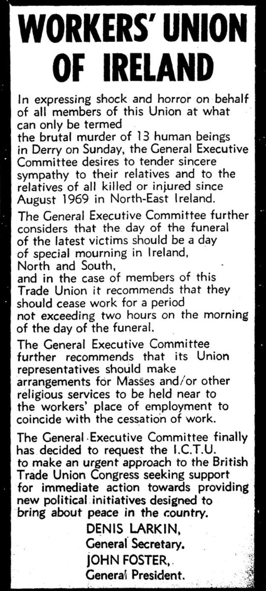 Various notices to do with the 1972 National Day of Mourning for the victims of Bloody Sunday