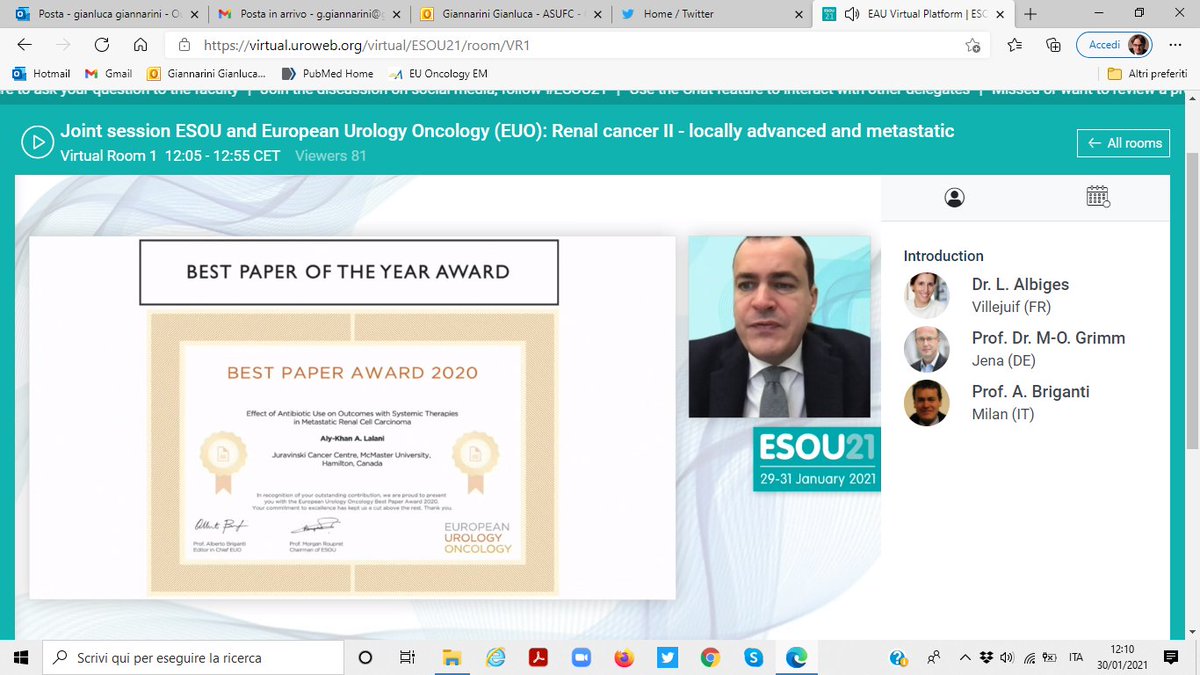EurUrolOncol's tweet image. Editor-in-Chief @albertobrigant1 presenting fast achievements of the journal during #ESOU21 and introducing the @EurUrolOncol #ESOU lecture by @tompowles1 on current treatment landscape for metastatic #kidneycancer @Uroweb @MRoupret @AlbigesL @UroDocAsh @DrPaulNguyen @GGiannarini