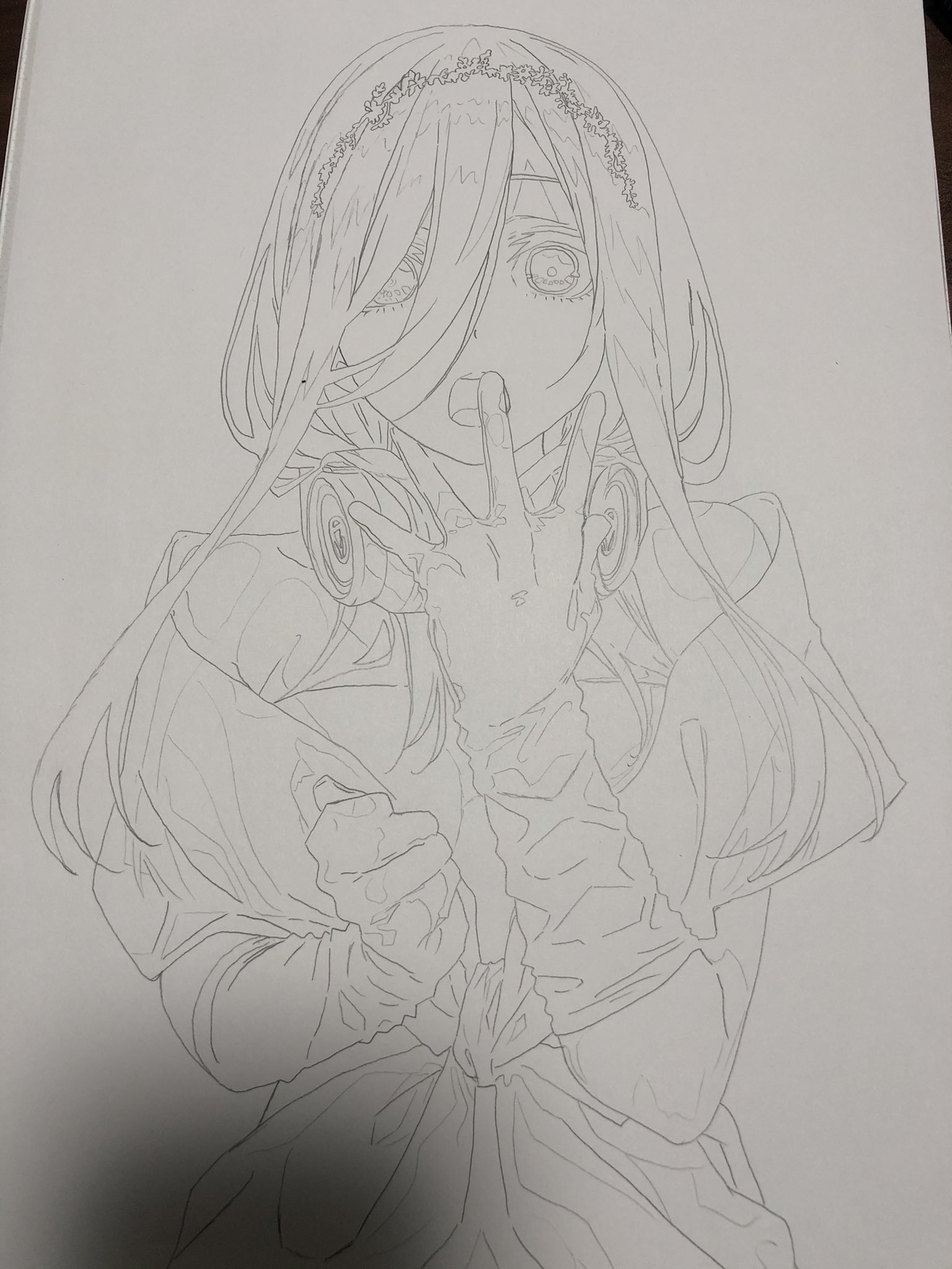 Kenshiro 五等分の花嫁 中野三玖 とりま下描き色の使い方に困る ミリペン買い忘れたから明日までお預け 絵 アート イラスト 水彩 アニメ 漫画 ウェディング T Co Ghqjbdodpj Twitter