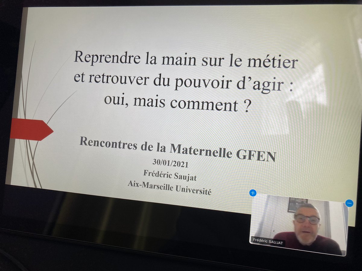 IsabelleLacaton's tweet photo. « Reprendre la main sur le métier et retrouver du pouvoir d’agir : oui mais comment ? » Conférence de Frédéric Saujat, enseignant chercheur #education #maternelle #GFEN #ParlonsTravail @AssociationGfen https://t.co/ovmrnqYcEt