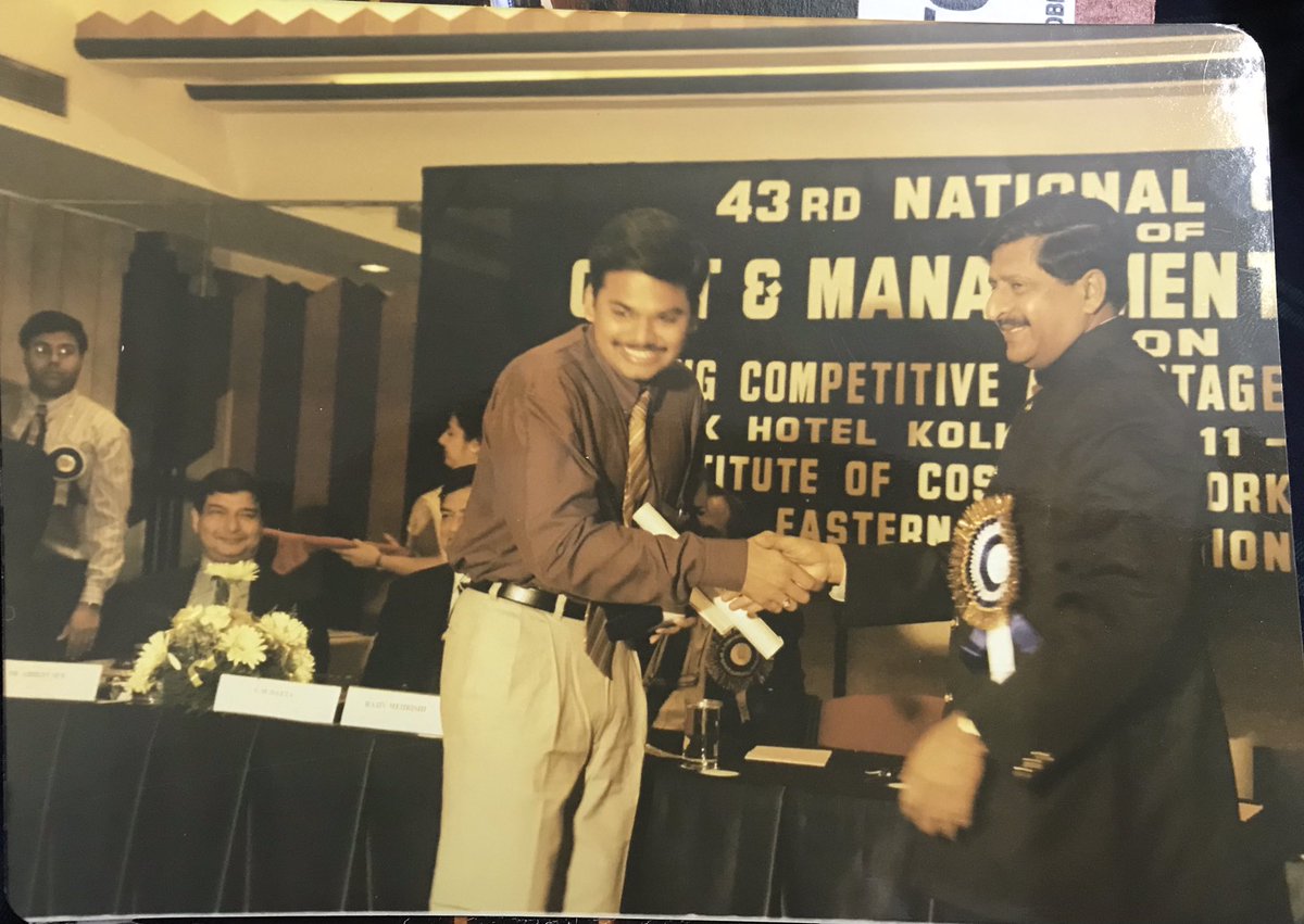 Travelling the time capsule...Almost 20 years back... Receiving the <a href="/ICWAInew/">ICWAI</a> All India 1st Rank topper award from Sri <a href="/rsprasad/">Ravi Shankar Prasad</a> Hon’ble Law Minister. His inspiration and words of wisdom remained with me all these years even after getting into <a href="/theicai/">Institute of Chartered Accountants of India - ICAI</a> and the #IAS .Thank you sir