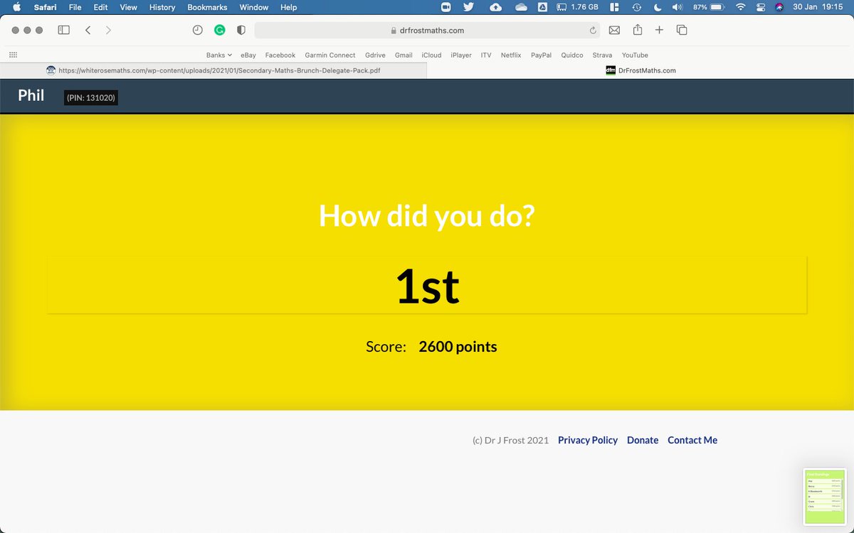 ISPMaths's tweet image. Proud of our result in the #MathsBrunch live game from @DrFrostMaths