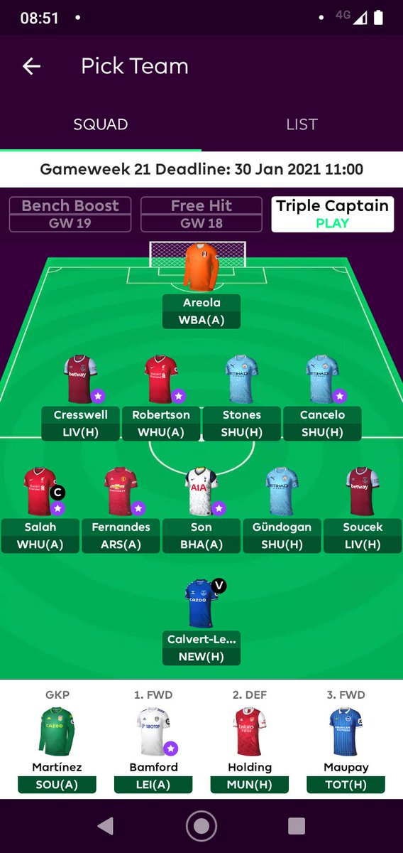  #FPL  #GW21 Team!OR 186,169Captain: Salah Transfers: Taylor + Kane > Cancelo + DCLTerrible score last gameweek but not such a big drop in rank as I thought. Injured players out and Cancelo in to boost attack. Captain Mo feels a bit of a punt oddly but reasons below.