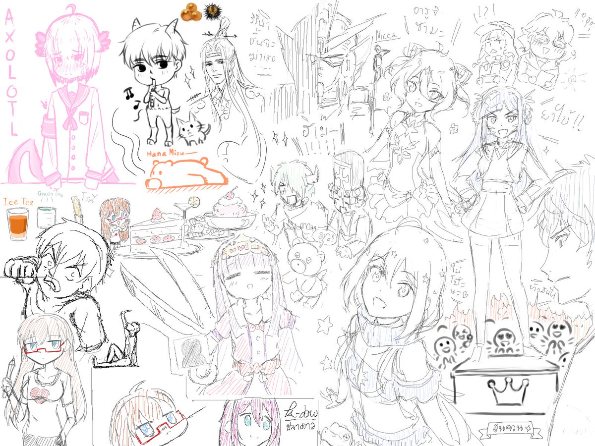 รูปวาดเล่นวันนี้กับ @BelrolizeM @Charles_Axo @Shimotsuki04 
เลอะเทอะกันจนเต็มกระดาษไม่มีไอเดีย o w o;;; 