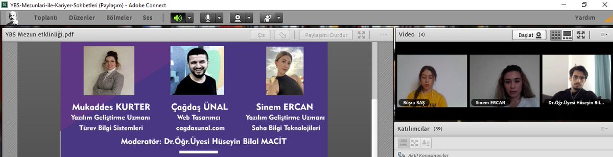 ztyomaku's tweet photo. "YBS Mezunları ile Kariyer Sohbetleri" adlı etkinliğin ilk oturumu sonlandı. Konuşmacılarımıza katılımları için teşekkür ederiz. İkinci oturum 15:15'te. Görüşmek üzere😊 #ztyomaku #yönetimbilişimsistemleri #kariyer #ztyo https://t.co/vipPcxFCYb