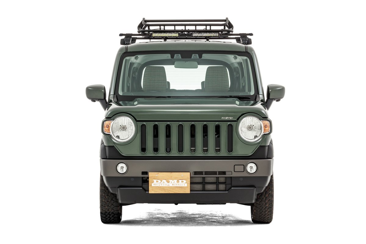 Tact V Twitter ダムドのボディキット コンプリートカー 8スロットルグリルがjeep っぽくてイイ感じ ベースはジムニーじゃなくて4ドアのスズキハスラー グリーンカラーだと小さなパトリオットみたいで可愛いなぁ Hustler Carabina Suzuki Damd Inc