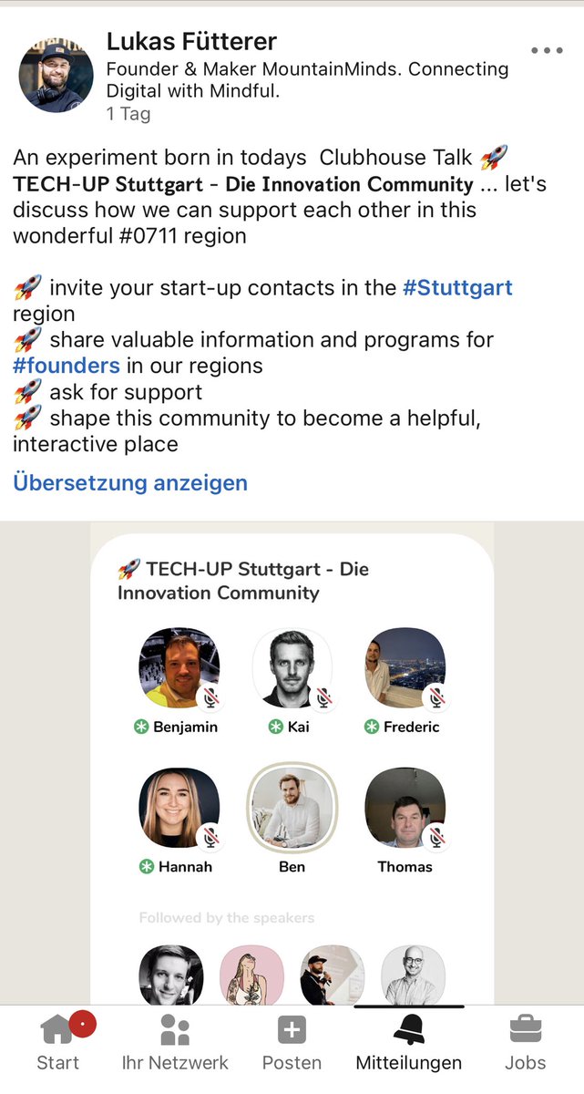 Wow. In einem Tag von 0 auf 100 🚀 #0711founders

Die Stuttgarter Gründer:innen-Szene, Förderinitiativen, Startup-Plattformen, Investor:innen, Corporate Incubators, etc. versammelt sich in einer LinkedIn-Gruppe:

➡️ linkedin.com/groups/9018811

#Stuttgart #Founders #Gründer #StartUp