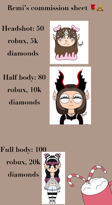 MelcdyRemi's tweet photo. Commissions!! 😋
#rhart #royalehightrades #royalehighhalo #diamondcommissions #robuxcommissions https://t.co/fH6K306CjQ