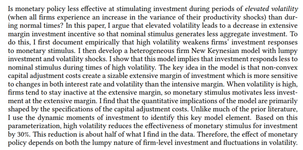 Min Fang“Lumpy Investment, Fluctuations in Volatility, and Monetary Policy” https://ethanminfang.github.io/minfang.github.io/files/JMP_Fang.pdf