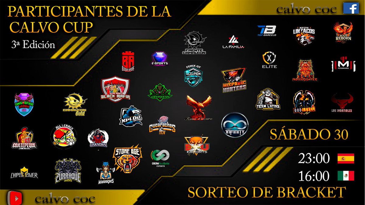 Esta noche a las 23:00 hora de España, el sorteo de la calvo cup 3° Edición, me gustaría que los afectados estuvieran porq explicaré bien clarito lo de los días y las horas de las wars,hoy es Sábado y el Calvo lo sabe......