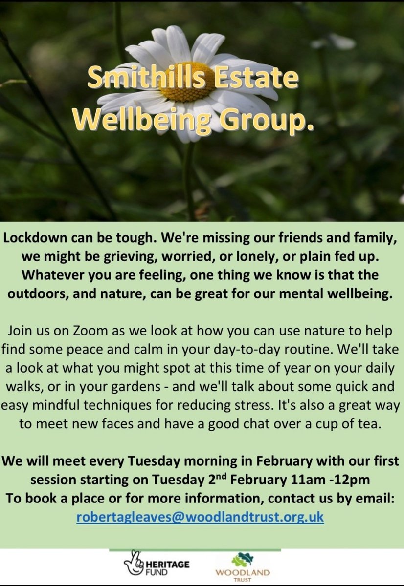 Who's joining us for some #wellbeing on Tuesday? We'll be talking about how to engage with nature on your daily walk and use this to improve your wellbeing. A friendly place for anyone feeling the strain of lockdown at the moment! All welcome #TeamBolton