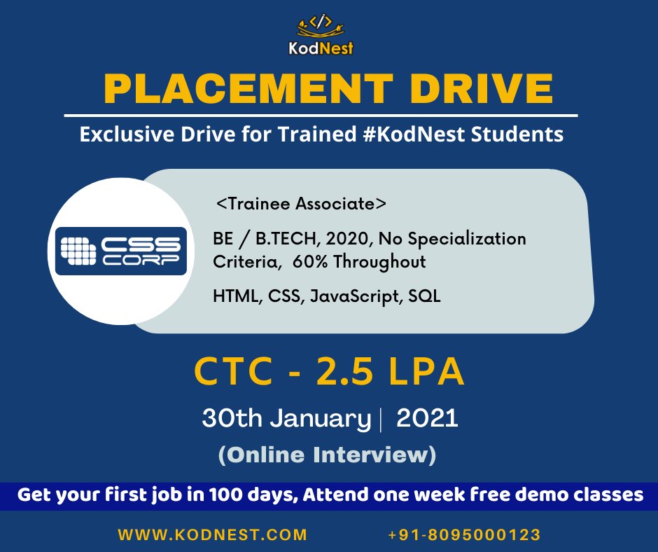 kodnest's tweet photo. 3 Drives for Trained Kodnest Students
-----------------------------------------

Register for upcoming batch: https://t.co/vx8bmOCAag

To know more visit: https://t.co/JCEVQTOeAF

Call us - 8095000123 https://t.co/hgUnzF4Htb