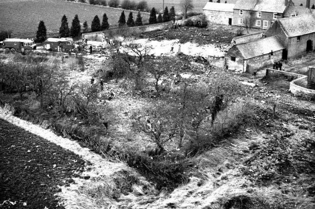 .. so that the four crew in the rear could escape. But finally, he too was forced to eject and only saved when his parachute snagged power lines at 35 feet. Sadly, his crew all perished when the jet crashed at Cows Close farm between Burley and Exton.