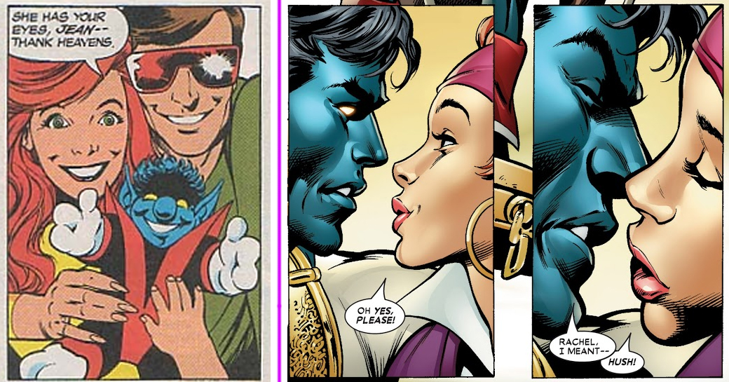 Outside Kitty’s story, Kurt never flirts with these girls. Yet the Bamf doll’s erotic legacy maintains a sexual charge, potentially actualized by an adult Rachel pursuing Kurt in X-Men Gold (2017). Claremont didn't write it, but he did pen their first kiss in Uncanny #450. 5/10