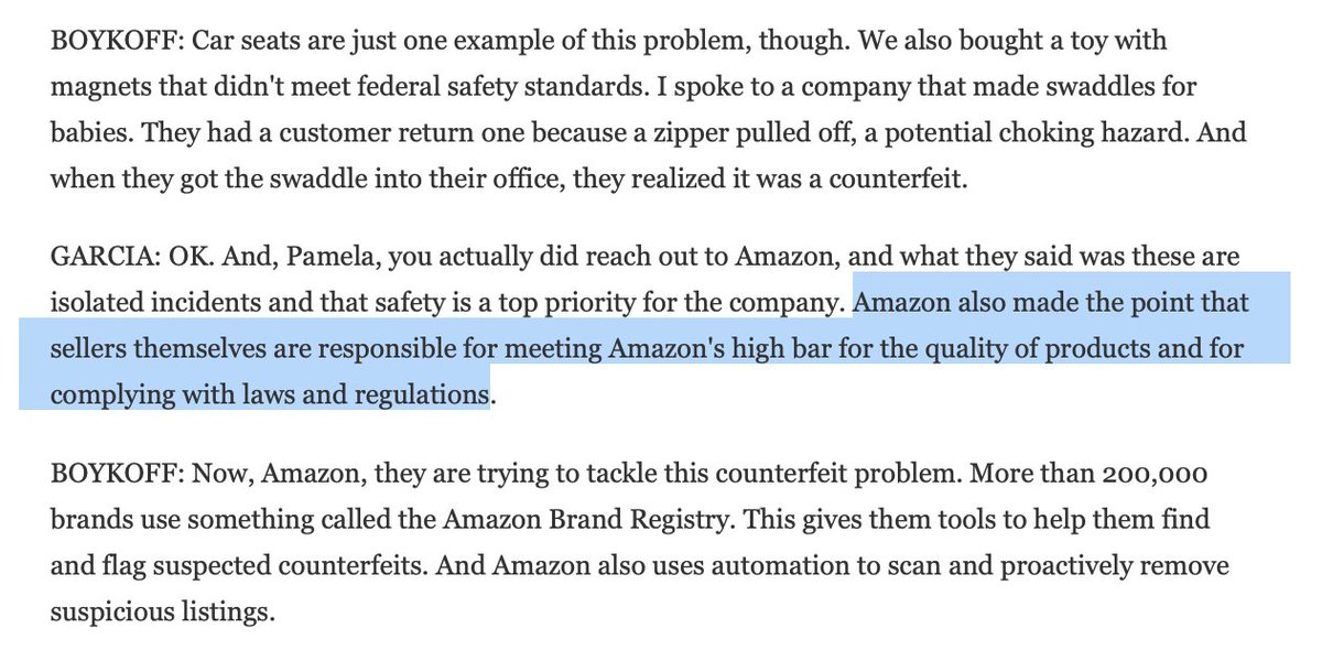 I've often played the role of Amazon Apologist on here, but they are unfortunately bad actors when it comes to counterfeit goods. Here's  @CardiffGarcia reporting on Amazon and car seats. Same problem with certified masks.  https://www.npr.org/transcripts/796296810