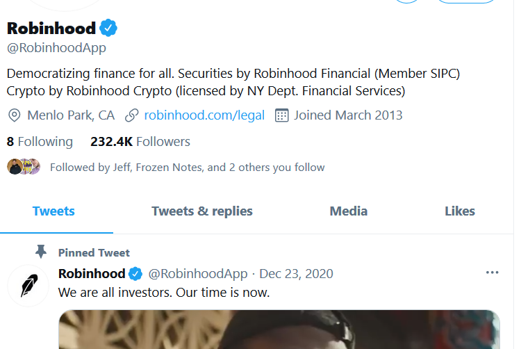 Gotta love <a href="/RobinhoodApp/">Robinhood</a> literally taking measures to squash retail trading all while the wallpaper and pinned tweet on their page says "democratizing finance for all"