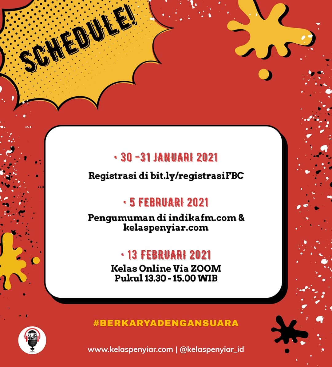 kelaspenyiar_ID's tweet photo. H-2 Pendaftaran #FreeBroadcastingClass BATCH 33.
Siapkan dirimu untuk join kelas fun sharing class ttg radio bareng @INDIKA9160FM ๐คฉ
Pendaftaran akan di buka tanggal 30-31 Februari 2021. Yuk ajak teman2mu๐ https://t.co/uW7yPNKvcK