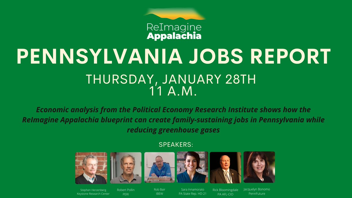 newdeal4us's tweet photo. Our Pennsylvania Jobs Report presser is today at 11 a.m.! Learn how many family-sustaining green jobs the #ReImagineAppalchia blueprint can create with a bold federal stimulus.

#NewDeal4Us #UnionStrong #PAGreenJobs

Register here: https://t.co/q0Wp69QuMA https://t.co/OJpP43ol5O