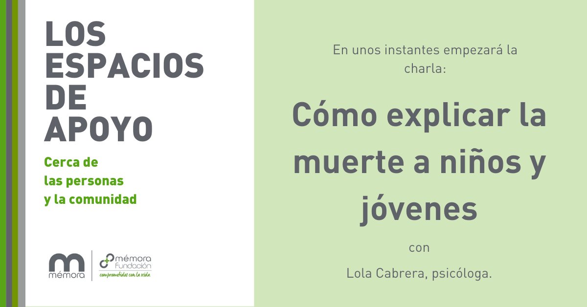 GrupoMemora's tweet photo. Hoy iniciamos un nuevo ciclo de #AulasMémora en formato online. 'Explicar la muerte a niños y jóvenes' con la psicóloga Lola Cabrera. Os esperamos a las 17h en nuestro canal de Youtube https://t.co/NSuZMSm7vC Podéis enviar vuestros comentarios https://t.co/CKfUAhJ001