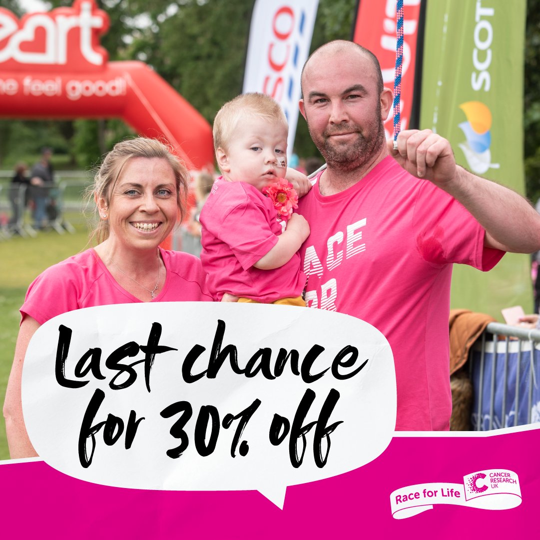 Fancy taking on the #RaceforLife in 2021? Now’s your last chance – join before Sunday and you’ll get 30% off your entry fee when you use the code JAN2021 at checkout! 🎉 bit.ly/3oVmphH