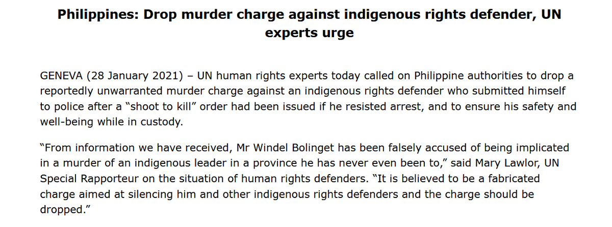 MaryLawlorhrds's tweet photo. 🇵🇭Press Release: #Philippine authorities must drop murder charges against #indigenous HRD #WindelBolinget. I am distressed that police had previously issued a "shoot-to-kill" order against him.

👉https://t.co/NbNxXJLQ0w

@CPA_Cordillera https://t.co/OGBfJ3FpCO