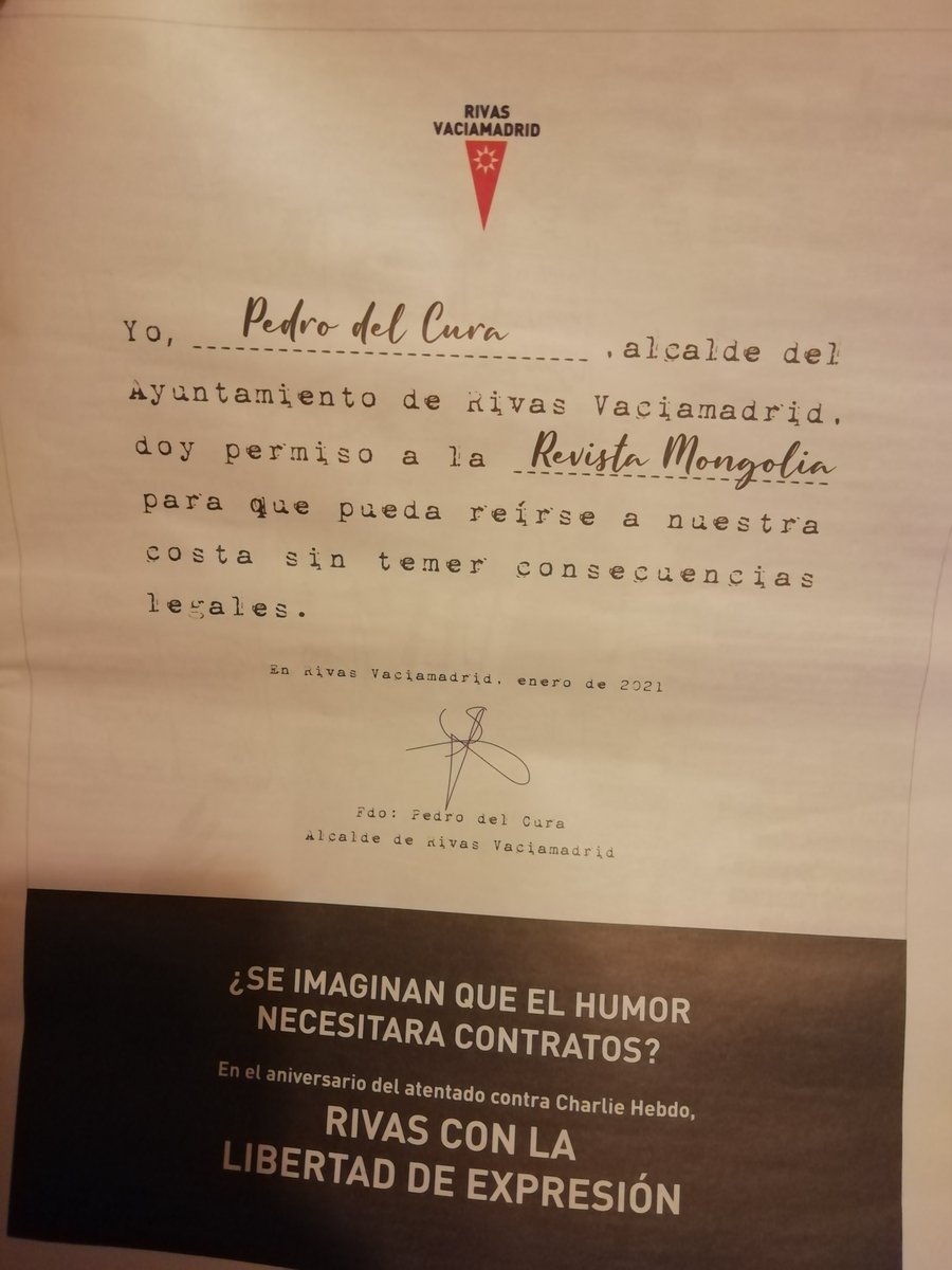 Enorme sorpresa la que me llevo al descubrir a Pedro del Cura defendiendo la libertad de expresión en <a href="/revistamongolia/">Revista Mongolia</a>. ¡Qué orgullo! No se preocupe Mister <a href="/Pedro_delcura/">Pedro del Cura</a> desde <a href="/rivasactual/">RIVAS ACTUAL</a> tiene usted a un servidor mongol dispuesto a reírse de Rivas y de él siempre. 🙃