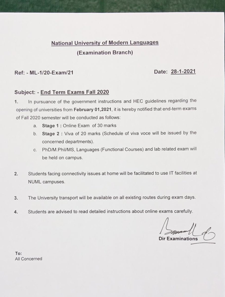 Victory for Numl students as University decided to conduct exams online in 2 Stages(Exam-30,Viva-20)

#WeWantAllUniOnlineExams 
#JusticeForStudents 
@ShahzadYunasPTI