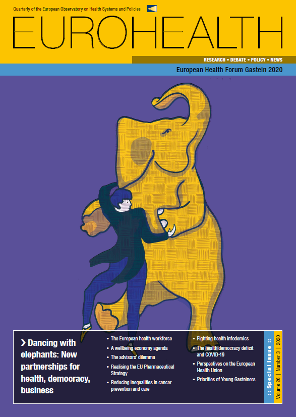 OBShealth's tweet photo. Gastein edition of #Eurohealth out now!
Lessons, highlights and reflections from Gastein 2020 – digitalisation, data sharing, health system resilience, vaccines, role of EU and more!
All articles available here: https://t.co/AW4TQKgNBU
#EHFG2020 https://t.co/0zNKaTmUnQ