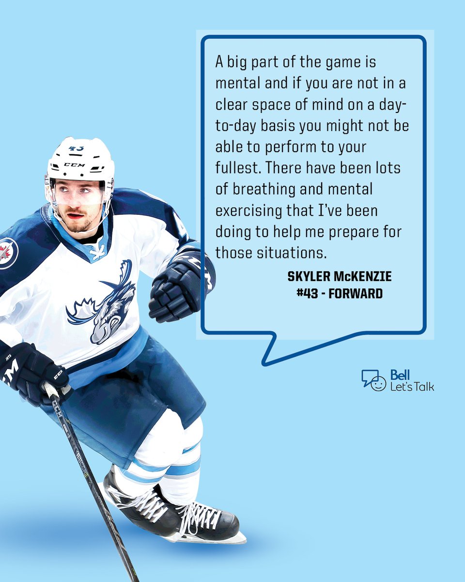 ManitobaMoose's tweet photo. When it comes to mental health, we're all on the same team. 

For tweet, text, call and TikTok using the hashtag #BellLetsTalk, Bell will donate 5¢ towards mental health initiatives. 

@S_Mckenzie19 on what mental health means to him. https://t.co/zsttcopKGB